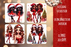 Christmas Santa Claus girl Square Coaster Sublimation Design Product Image 1