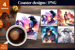 Cowgirl Western Sunset Coaster Fantasy Cowgirl coaster PNG Product Image 1