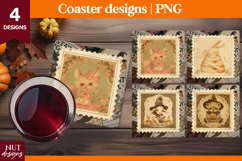Vintage Postage Stamp Halloween coaster Halloween animals Product Image 1