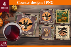 Vintage Postage Stamp Halloween coaster Halloween animals Product Image 1