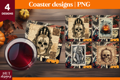 Vintage Postage Stamp Halloween coaster Skull Werewolf Product Image 1