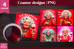 Sarcastic quotes, wine quotes, Wine coaster Funny Old lady Product Image 1