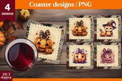Vintage Postage Stamp Halloween coaster Halloween pumpkin Product Image 1
