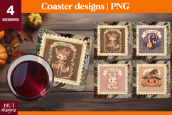Vintage Postage Stamp Halloween coaster Fox Bat Bunny Product Image 1
