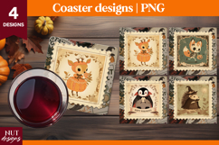 Vintage Postage Stamp Halloween coaster Halloween animals Product Image 1