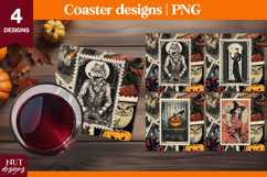 Vintage Postage Stamp Halloween coaster Werewolf Vampire Product Image 1