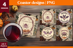 Vintage Postage Stamp Halloween coaster Halloween animals Product Image 1