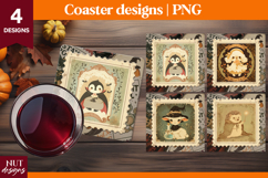 Vintage Postage Stamp Halloween coaster Halloween animals Product Image 1