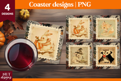 Vintage Postage Stamp Halloween coaster Halloween animals Product Image 1
