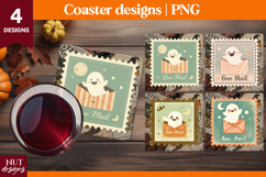 Vintage Postage Stamp Halloween coaster Ghost Boo mail Product Image 1