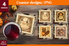 Vintage Postage Stamp Halloween coaster Halloween animals Product Image 1