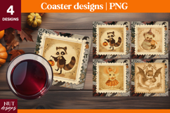 Vintage Postage Stamp Halloween coaster Halloween animals Product Image 1