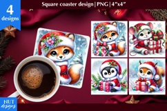 Christmas coaster Christmas animals , Santa Claus animals Product Image 1