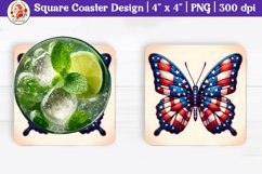 Patriotic Sublimation Coaster, Square Coaster, Butterfly Product Image 1