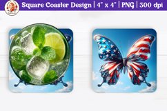 Patriotic Sublimation Coaster, Square Coaster, Butterfly Product Image 1