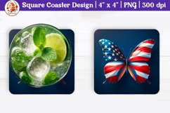 Patriotic Sublimation Coaster, Square Coaster, Butterfly Product Image 1