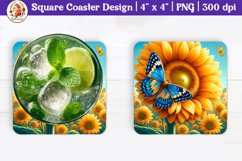 Sunflower and Butterfly Coaster, Square Coaster Product Image 1