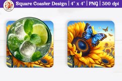 Sunflower and Butterfly Coaster, Square Coaster Product Image 1