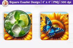 Sunflower and Butterfly Coaster, Square Coaster Product Image 1