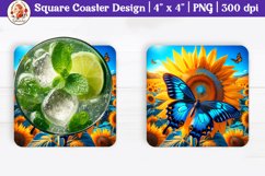 Sunflower and Butterfly Coaster, Square Coaster Product Image 1