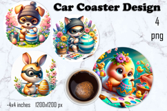 Easter Car Coaster, Cute spring Car Coasters Sublimation Product Image 1