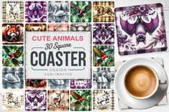 Cute Animals Square Coaster PNG Bundle, Digital Coaster Set Product Image 1