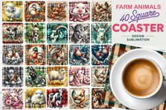 Farm Animals Square Coaster PNG Bundle, Farm Animals PNG Product Image 1