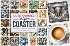 Cute Animals Square Coaster PNG Bundle, Digital Coaster Set Product Image 1