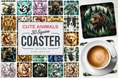 Cute Animals Square Coaster PNG Bundle, Digital Coaster Set Product Image 1
