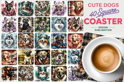 Cute Dogs Square Coaster PNG Bundle, Pet Coaster Design Product Image 1