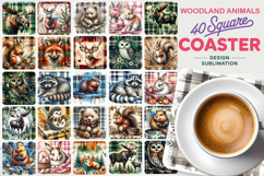 Woodland Animals Square Coaster PNG Bundle, Forest Animals Product Image 1