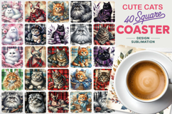 Cute Cat Square Coaster PNG Bundle, Printable Cat Bundle Product Image 1