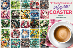 Pets &amp; Cute Animals Square Coaster Bundle, Pet Lover Gift Product Image 1