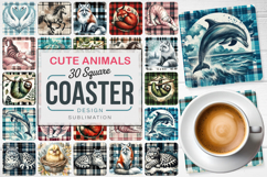 Cute Animals Square Coaster PNG Bundle, Digital Coaster Set Product Image 1