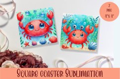 Funny crab Coaster Sublimation | Crab Tropical Square Product Image 1