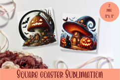 Fairy mushroom house Coaster Sublimation | halloween Product Image 1