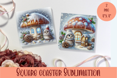 Fairy winter mushroom house Coaster Sublimation png Product Image 1