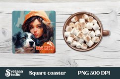 Dog mom square coaster sublimation design, dog mom sublimation design, dog coaster PNG design.