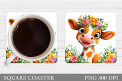 Cow Coaster Sublimation. Cow Flowers Coaster Design Product Image 1