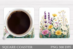 Wildflowers Coaster Design. Floral Coaster Sublimation Product Image 1