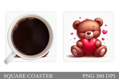 Cute Bear Square Coaster. Valentines Bear Coaster Design Product Image 1