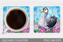 Cute Goose Coaster Sublimation. Goose Flowers Coaster Design Product Image 1