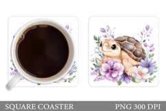 Cute Turtle Coaster. Turtle Flowers Coaster Sublimation Product Image 1