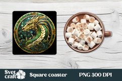 Fantasy china dragon square coaster sublimation design, fantasy china dragon stained glass sublimation design, animal square coaster PNG.