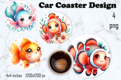 Sea Car Coaster, Cute summer Car Coasters Sublimation Product Image 1