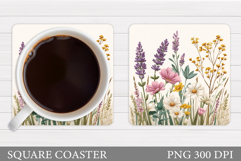 Wildflowers Coaster Design. Flowers Coaster Sublimation Product Image 1