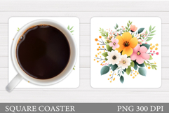 Flowers Square Coaster Sublimation. Flowers Coaster Design Product Image 1