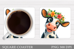 Cow Coaster Sublimation. Cow Flowers Coaster Design Product Image 1