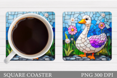 Cute Goose Coaster Sublimation. Goose Flowers Coaster Design Product Image 1