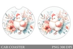 Chicken Car Coaster Sublimation. Chicken Flowers Car Coaster Product Image 1